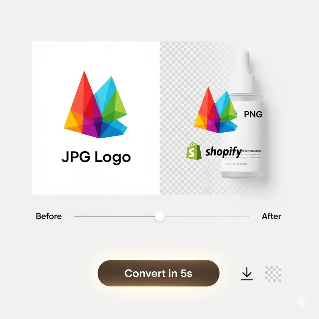 free AI tools - JPG to PNG converter creating transparent logo for Shopify - lossless quality