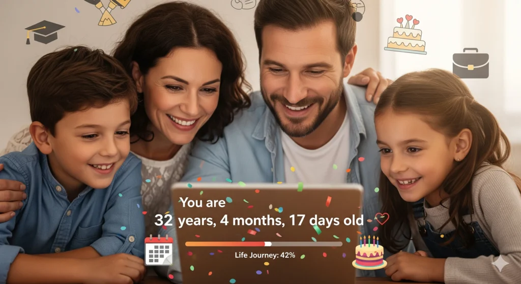 free AI tools - age calculator showing exact years months days - perfect for birthdays and forms 